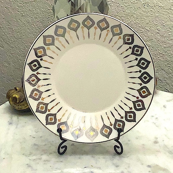 GRACES TEAWARE IKAT FLAT CUP SAUCER SET NEW PORCELAIN SILVER & GOLD - Picture 8 of 11